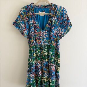 Anthropologie Vibrant Blue Dress with Floral Detail